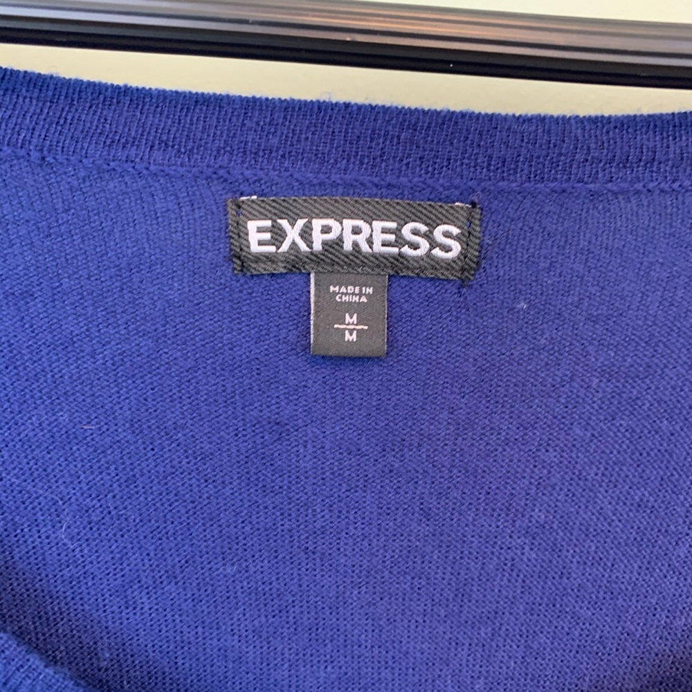 Express Soft Ruffle Sleeve Blue Pullover Sweater - Picture 3 of 4
